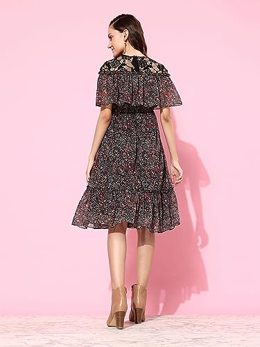 Image of Miss Chase Women's Round Neck Sleeveless Polyester Ruffled Knee- Length Dress