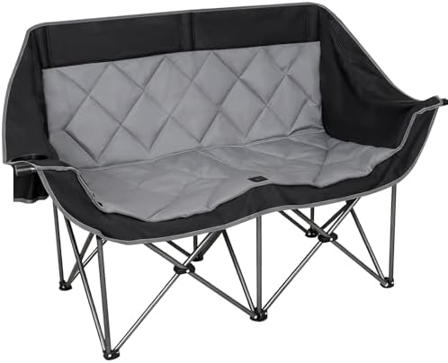 Romswi Double Camping Chair,2 Person Camping Chair Oversized Folding Loveseat,Heavy Duty Camping Couch & Outdoor Sofa with Cup Holders,Supports 650LBS
