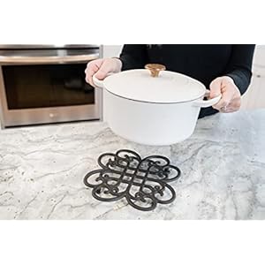 GASARÉ, Cast Iron Trivet for Hot Dishes, Pots, and Pans, Metal Trivet, Classic Design, Rubber Feet Caps, Ring Hanger, 9 Inches, Brown, 1 Unit GASARE Cast Iron Trivet for Hot Dishes Pots and Pans Metal Trivet Classic Design Rubber Feet Caps Ring Hanger 9 Inches Brown 1 Unit