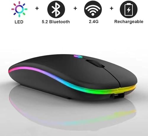 Wireless Bluetooth Mouse,LED Dual Mode Rechargeable Silent Slim Laptop Mouse,Portable(BT5.2+USB Receiver) Dual Mode Computer Mice,for Laptop,Desktop Computer,ipad Tablet,Phone,TV (Black) - Image 4