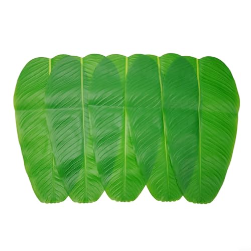 Paquete de 5 hojas artificiales grandes de plátano, hojas tropicales artificiales para fiestas, suministros de decoración hawaiana luau, follaje realista de plátano verde, impermeables artificiales