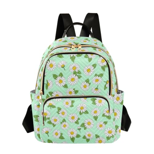 Sac à dos matelassé vert et blanc avec motif feuilles de marguerites