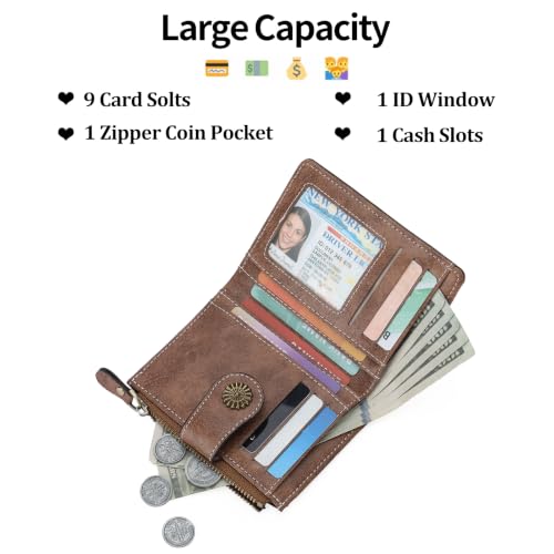 Image of Small Wallet for Women Bifold Credit Card Holder RFID Blocking with Zipper Pocket