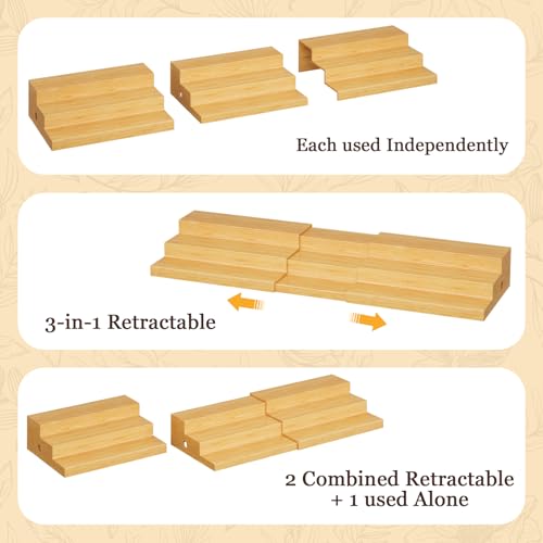 NuoyuanShen Extra-Long Expandable Bamboo Can Rack for Pantry – 3-Tier Adjustable Pantry Can Organizer, Large Capacity Holds up to 45 Cans, Pantry Shelf & Countertop Storage (Patent Pending) - Thumbnail 4
