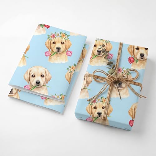 Cute Golden Retriever Puppy Wrapping Paper Sheets 19.5 x 27.5 in 2 Sheets
