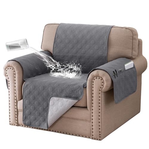 BellaHills Armchair Covers 100% Waterproof Sofa Cover Non-Slip Sofa Slipcovers Couch Covers Washable with Elastic Strap Sofa Protectors from Pets Seat Width 22(1 Seater, Grey)