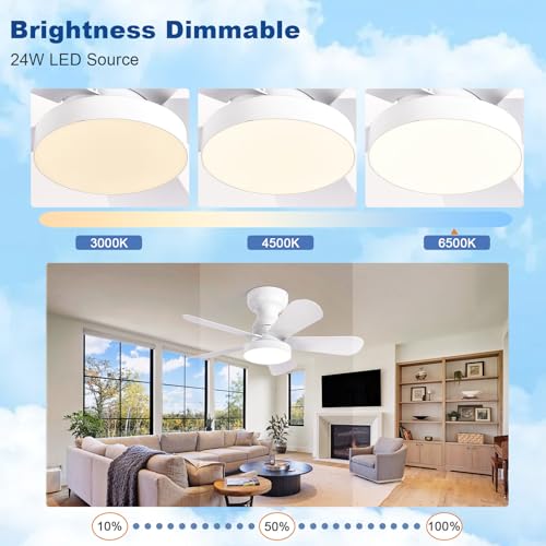 Image of Depuley Small Ceiling Fan with Lights: 28-Inch Flush Mount Fan with Light and Remote - White Low Profile Ceiling Fans Reversible Quiet DC Motor for Bedroom Living Room Indoor Outdoor