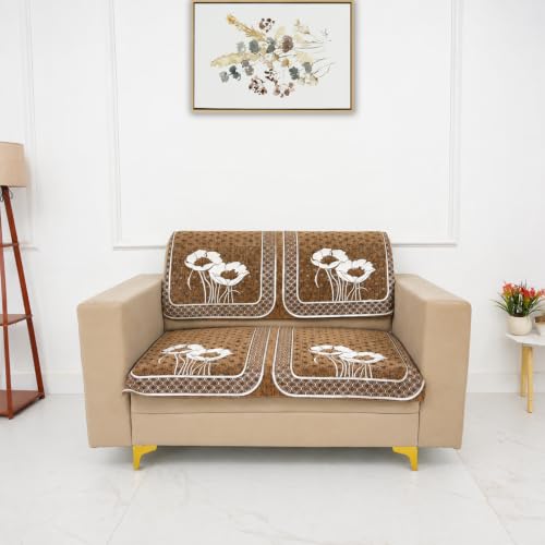 Image of Homerz Premium Chenille Fabric Sofa Cover | Soft, Durable & Dustproof | Decorative Couch Cover (Florida Chocolate, 2 Seater, Seat Cover with Backrest)