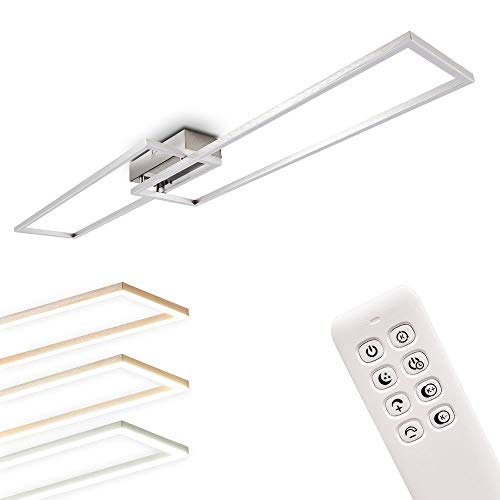 Elégant plafonnier LED Colomero en acier argenté - Deux rectangles lumineux pour chambre - salon - couloir - tamisable avec la télécommande - lumière dimmable de 2700 à 5000 Kelvin
