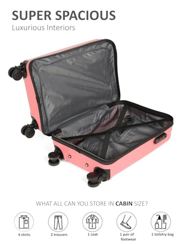 Image of Teakwood Small Size 8 Wheels Trolley Bag, Hard Cabin with Zipper Closure, Adjustable Push Button & Cross Side Strap, Number Lock System 360 Degree (Small, Pink)