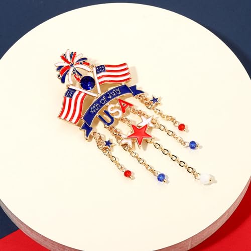 Image of 4th of July Brooches for Women American Flag Brooch Pins Red White and Blue USA Star Patriotic Brooches Independence Memorial Day 4th of July Outfits Accessories Jewelry Gifts