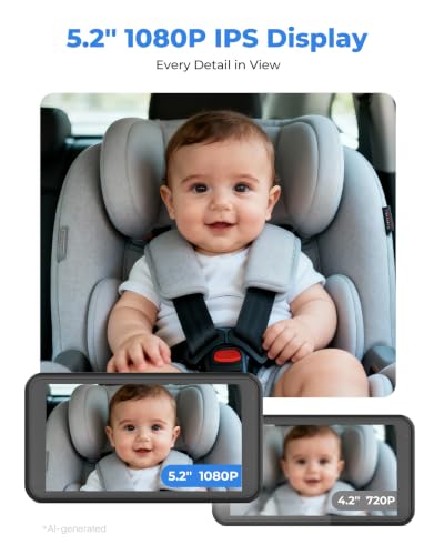 Image of LUCKVIEW Baby Car Camera Monitor for Rear-Facing | 3X Zoom Wide Angle 1080P HD Display, Auto IR Night Vision 5.2 inch for Kid & Pet Safety, Easy USB Install for New Parents (Blue)