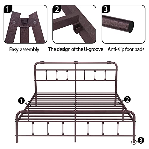 Ponsalion California-King-Bed-Frame With-Headboard And-Footboard Set - Platform Bed Frame Cal-King Size,16 Inches High,No Box Spring Needed,Easy To Assemble(Brown) #TOP4