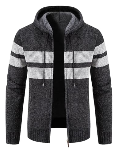 Image of Kinkia Men's Zip Up Hoodies Casual Long Sleeve Full Zipper Sherpa Fleece Lined Knit Cardigan Sweater Jacket with Pockets