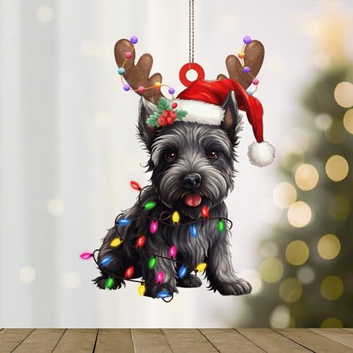WoGuangis Décoration de Noël Terrier écossais en acrylique - Lanternes de chien terrier écossais - Ornements de Noël amusants - Cadeau pour homme et femme WoGuangis Décoration de Noël Terrier écossais en acrylique - Lanternes de chien terrier écossais - Ornements de Noël amusants - Cadeau pour homme et femme