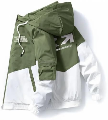 Image of Men's Hooded Windbreaker Jacket Lightweight Full Zip Color Block Casual Coat Water Resistant Outdoor Sports Hiking Running Travel Fashion Hoodie for Men