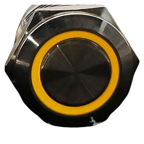Interrupteur 19mm étanche métal bouton fixe anti humidité LED jaune 12V
