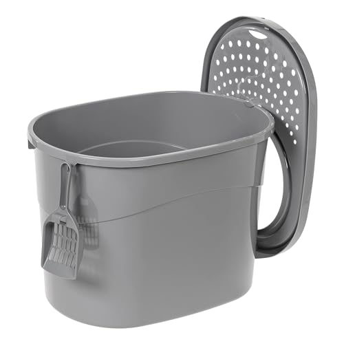 Image of Amazon Basics Large Cat Litter Box with High Sides, Top Entry, Odor Control, Includes Scoop, 20.5 x 14.75 x 14.38 inches, Grey