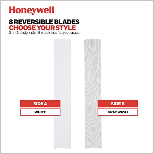 Image of Honeywell Ceiling Fans Xerxes Modern 62 Inch Ceiling Fan with Light, Remote Control Fan, LED Indoor Fan with 8 Blades, White and Gray Wash Blade Finish Options, White (51628-01)
