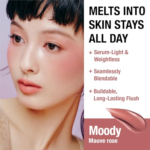 Image of DEAR DAHLIA Petal Drop Liquid Blush (Moody) - Natural Dewy Glow Serum Blush, Buildable & Blendable, Sheer Watercolor Finish, Vegan Korean Makeup for Cheeks, 0.14 oz