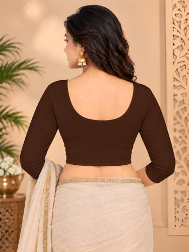 Image of Abhi Cotton Readymade Saree Blouse for Women- 3 /4 Sleeve, Round Neck, Regular-fit, Stretchable, Pull-on Style