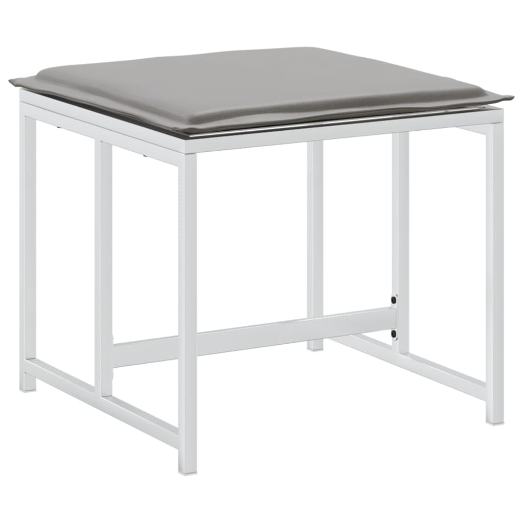 Mangloder - Sgabello da giardino con cuscino, 4 pezzi, in acciaio bianco e textilene, resistente alle intemperie, ai raggi UV, 40 x 40 x 35 cm, per balcone, terrazza, lounge all'aperto, seduta fino a