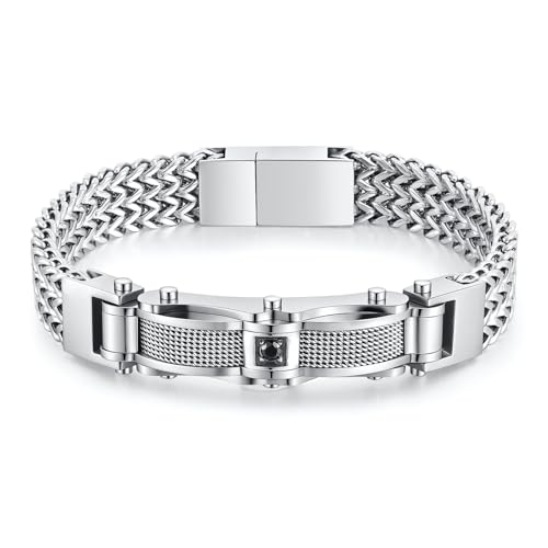 TempBeau Chunky Franco Chain Bracelet for Men - 12mm Width Stainless Steel Square Curb Link,Sturdy Metal Hip Hop Wristband Premium Jewelry, 8