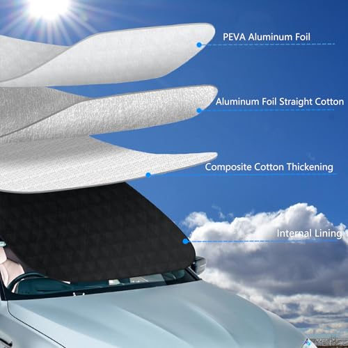 Kiaitre Ultradick Scheibenabdeckung, Sonnenschutz Auto frontscheibe, Auto Scheibenabdeckung mit Magnet, Windschutzscheibenabdeckung für gegen Sonne, Staub, Frost, Wasserbeständig (152×123cm)