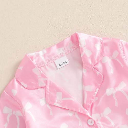 ZAXARRA Toddler Baby Girl Satin Pajamas Set Fuzzy Trim Long Sleeve Button Down Shirt Tops Pants Little Kids Sleepwear suit2