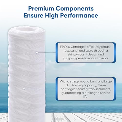 PUREPLUS 5 Micron 10"x2.5" Whole House String Wound Sediment Filter for Well Water, Replacement Cartridge for Universal 10 inch RO System, WP-5, Aqua-Pure AP110, CFS110, Culligan P5, WFPFC4002, 4Pack