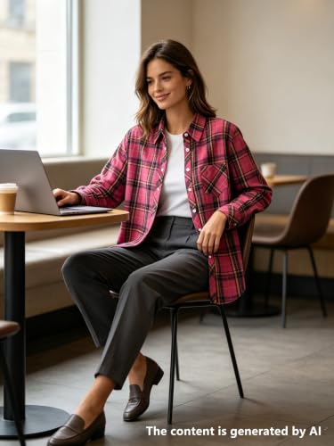 Image of SANGTREE Women and Girls Long Sleeve Flannel Casual Button Down Plaid Shirt