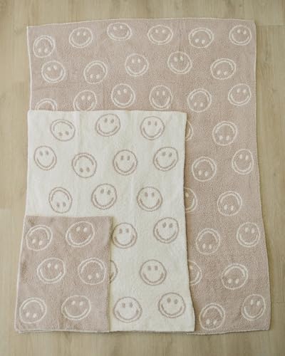 Image of Mebie Baby Taupe Smiley Plush Lovey Blanket 15x20 - Soft, Lightweight, Breathable | Available in Two Sizes