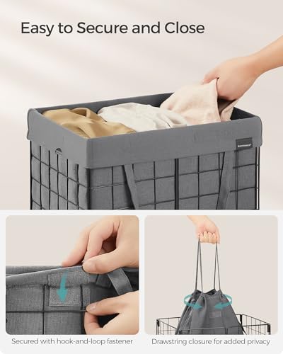SONGMICS ULCB150G01 Wäschekorb, zusammenklappbarer Wäschekorb mit herausnehmbarem und waschbarem Innenfutter, Metalldrahtrahmen… – Ansicht 4