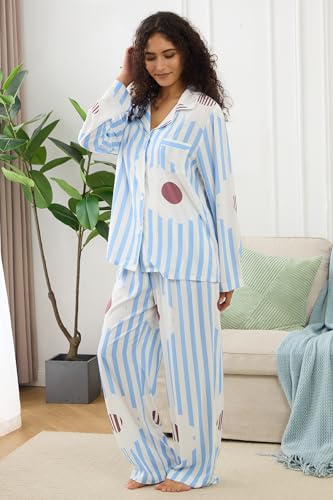 Image of YiNi LuLu Womens Pajamas Set 2 Piece Long Sleeve Sleepwear Button Down Pjs Lounge Set Nightwear with Pockets