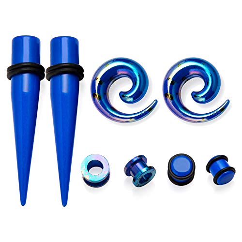 JDXN 64 PCS Acrylic Spot Gauge Kit Spiral Tapers Tunnels Plugs 14G-00G Ear Stretching Starter Set Jewelry (Dark Blue)