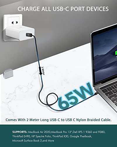 Image of Wayona Usb C Fast Charger Compatible With Laptops, Macbook Air /Pro M1 2020, Samsung Galaxy Book2 /Book2 Pro 360, Hp Spectre X360, Microsoft Surface Pro 7 (Black, 65W Charger + Cable)