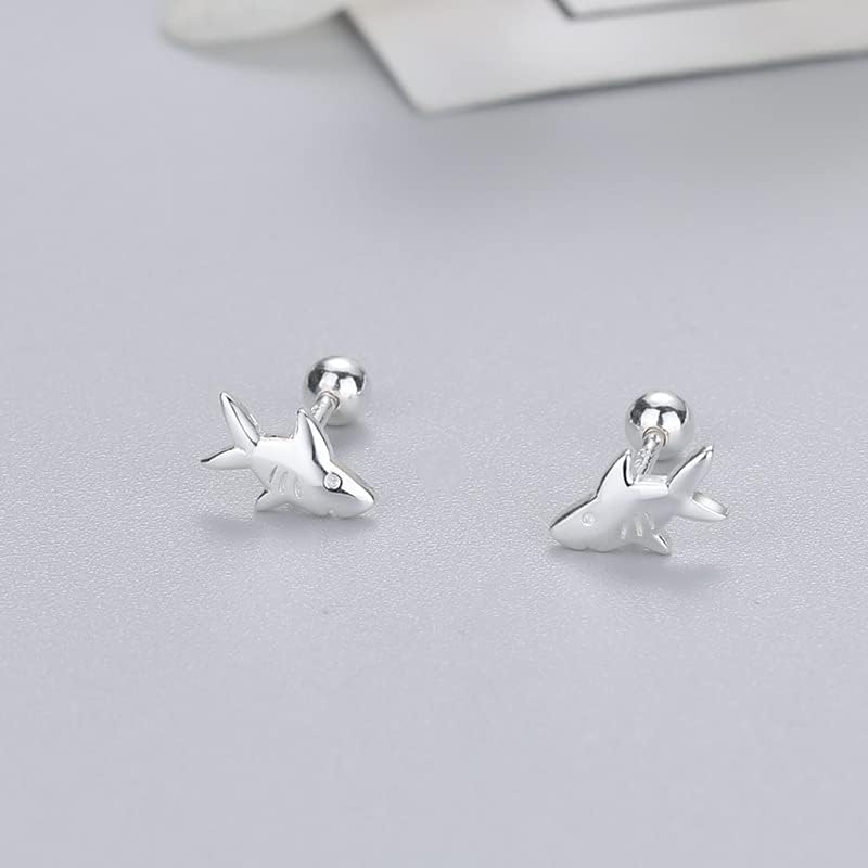 20G Little Shark Tiny Stud Earrings for Women Minimalist Fish Cartilage Tragus Earrings Ear Piercing Studs Helix Screw Back Fashion Jewlery Gifts3