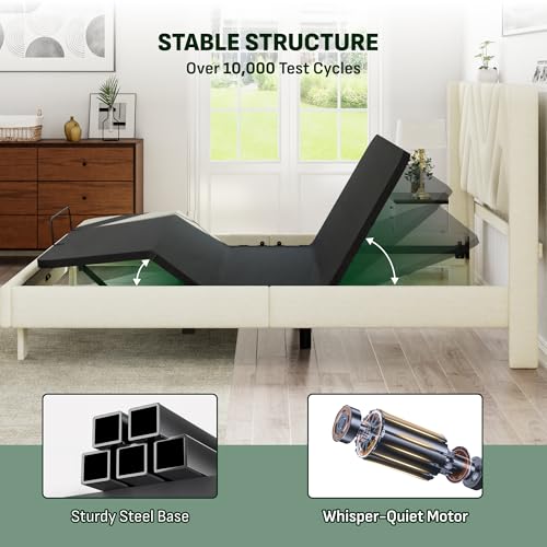 Image of Softa Queen All-in-One Adjustable Bed Frame with Upholstered Bed Frame Headboard, Electric Bed with Remote Control and Whisper Quiet Motor, 10-Year Warranty