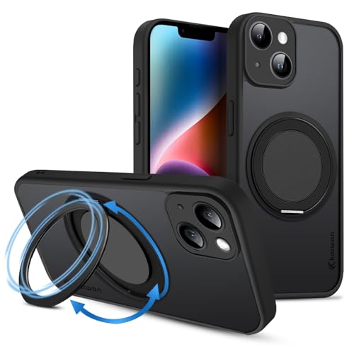 Image of KARWAN Tough Shockproof Armor Back Case Cover Compatible with iPhone 13 with 360 Degree Rotation Magnetic Attraction Ring Holder Heavy Duty Rugged Cover with Magnetic MagEase Wireless Charging (Black)