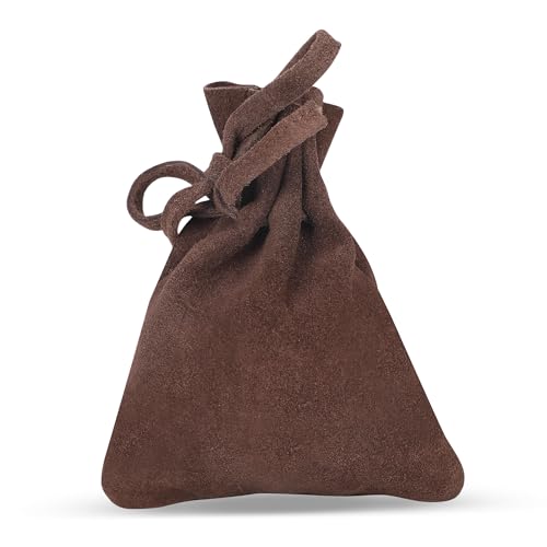 Medieval Drawstring Coin Pouch, Handmade Full Grain Leather Pouch, Suede Brown Vintage Bag for Cosplay, Renaissance-Style Coin Purse, Authentic Leather Money Bag for Costumes