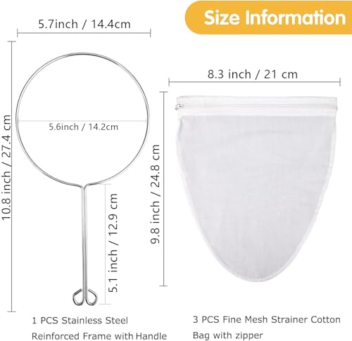Image of WMKGG Ultra Fine Mesh Strainer Bags, Reusable Mesh Filter Bags with Stainless Steel Handle Frame for Filter NutMilk, Coffee, Milk, Butter, Juices and Fresh Cheese (Small Size)