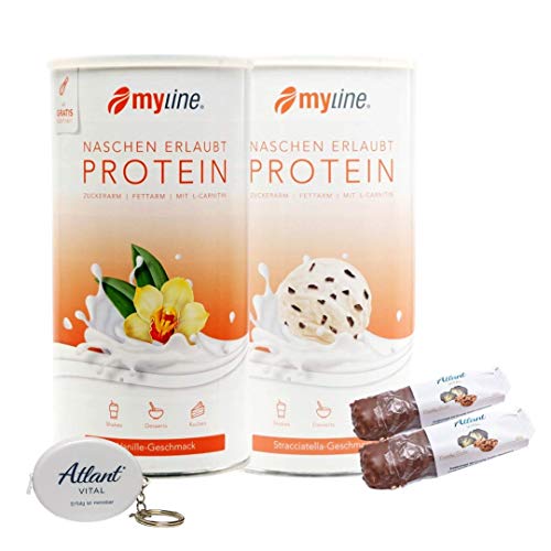 Myline Eiweiß Shake Proteinpulver 2er Pack 2x 400g + AV Maßband + 2 Proteinriegel (Stracciatella-Vanille) Myline Eiweiß Shake Proteinpulver 2er Pack 2x 400g + AV Maßband + 2 Proteinriegel (Stracciatella-Vanille)