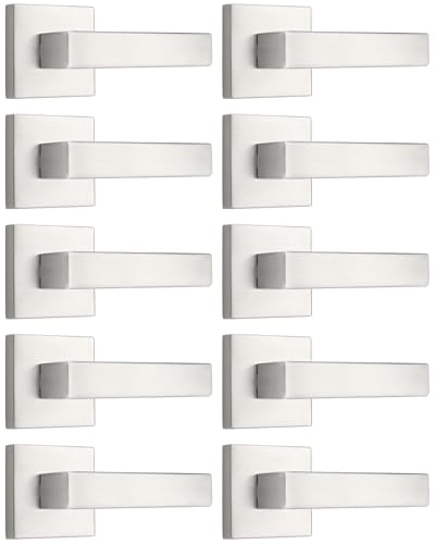 Probrico [Pack of 10 Door Lever Dummy Lever Door Handle for Closets French Doors,Square Dummy Door Lever,Non-Turning Single Side Pull with Satin Nickel Finish,Easy Installation Pull Only Lever Set