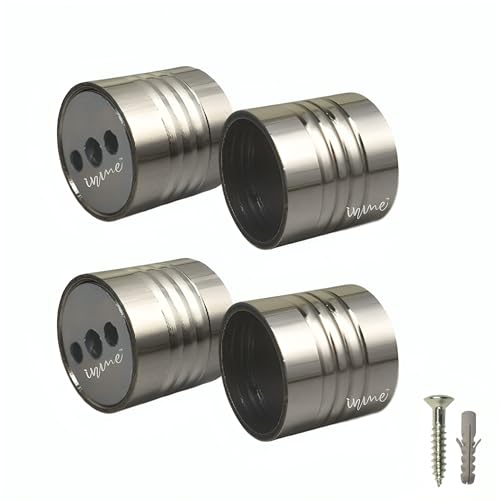 Image of Inme Stainless Steel Curtain Rod Holder Concealed Fit / Wall to Wall Curtain Bracket Set for Windows, Balcony, Door, Shower with Screws & Wall Plugs Included - 1 inch Glossy Silver (Pack of 4)