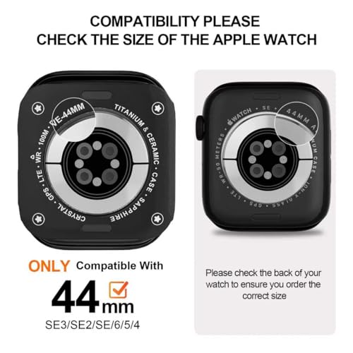 SDOCEBF Aluminum Alloy Case for Apple Watch 44mm Series 6 5 4 SE SE2 SE3, Ultra Slim Shockproof Protective Cover, Built-in 9H Tempered Glass Screen Protector, Black - image 7