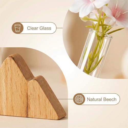 Image of Little Glass Flower Vase Air Vent Clip, Wooden Stand Car Aroma Diffuser, Car Air Vent Decor Plant Holder, Auto Interior Decorations (Beech Peak)