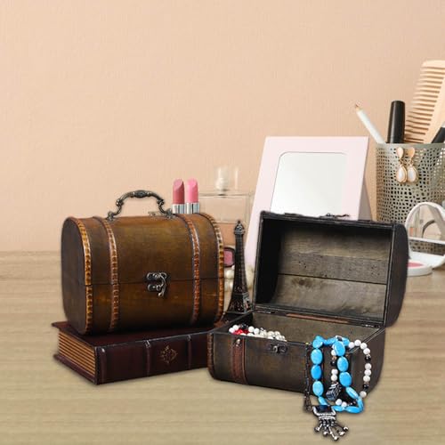 Boîte à collier portable et coffret bijoux texture bois de voyage - 4