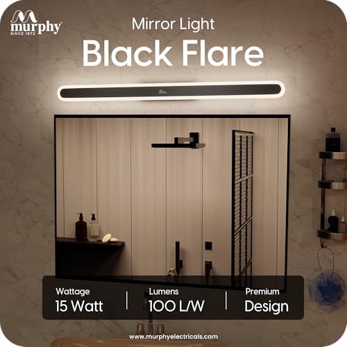 Image of Murphy LumaLine TrioGlow 15W Black Body Premium LED Mirror Wall Bathroom Light - with 3-in-1 Colour Cool White /Warm White /Natural White Linear Bar (Pack of 1)