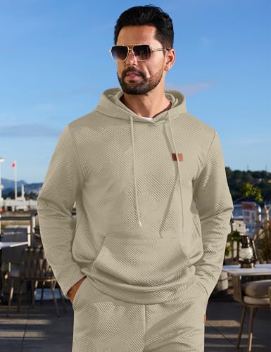 Vssjavun Men's Sweatsuit 2 Pieces Outfits Jacquard Casual Tracksuits Jogging Suit Hooded Sets2