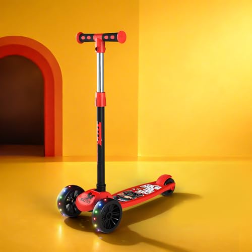 Image of TALIO Kids Kick Scooter for 2-5 Years Boys & Girls- Foldable 3-Wheel Scooter with LED Wheels, 4 Adjustable Heights, BIS Certified, 30kg Capacity - Red & Black (GK-103 /02)